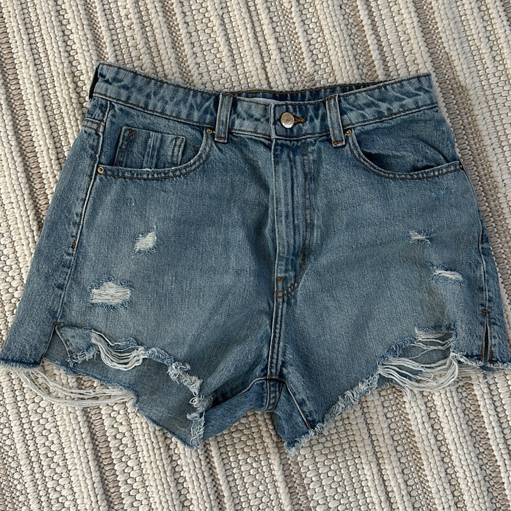 Zara Blue Jean Shorts Distressed High-Waisted